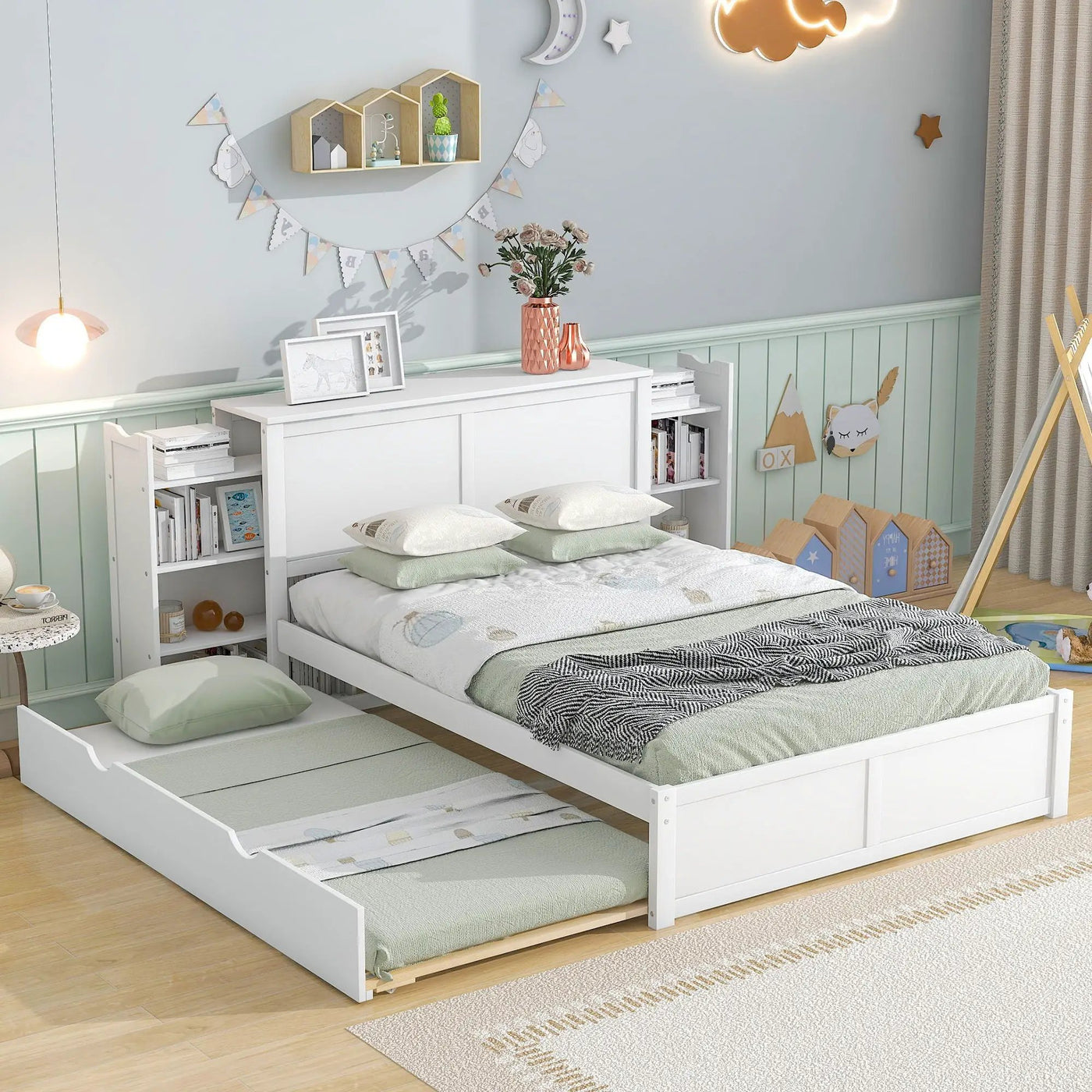 Storage Platform Bed With Pull Out Shelves And Trundle by HouseOfZazla