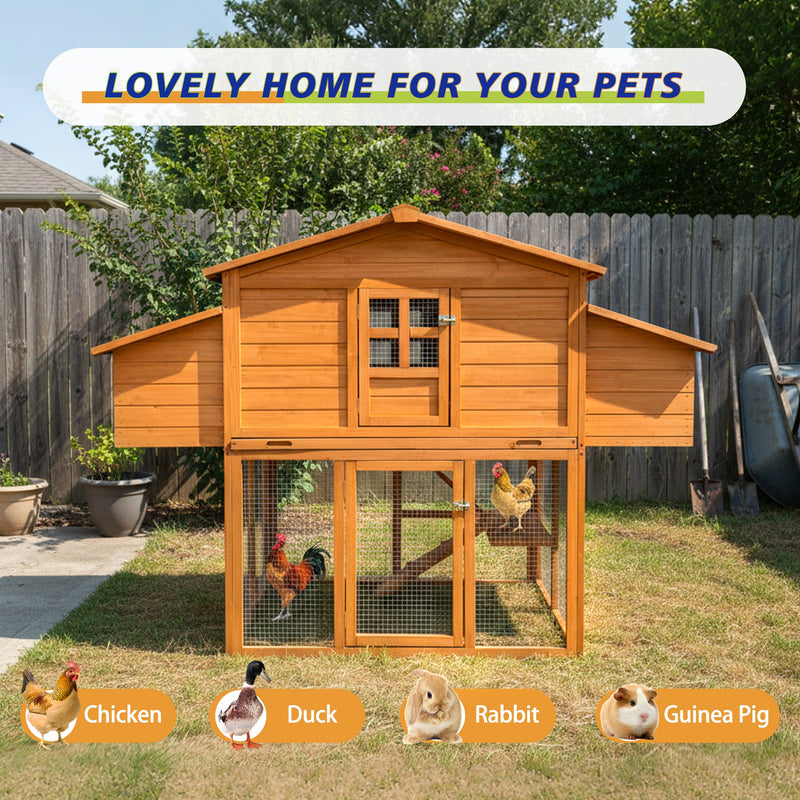 Chicken House for Outdoor with Two Nesting Boxes, Leakproof Pull-On Tray, and UV-Resistant Roof Panel by HouseOfZazla