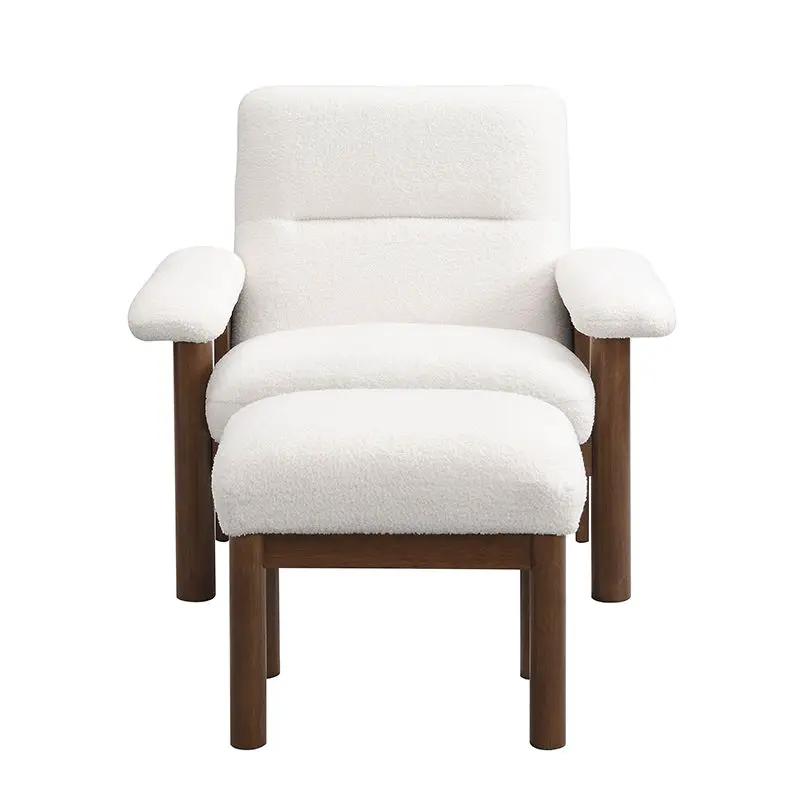 Modern Accent Chair With Ottoman, Mid Century Lounge Chair With Footrest, Comfy Fabric Armchair Upholstered Set With Solid Wood Frame For Living Room - White by HouseOfZazla