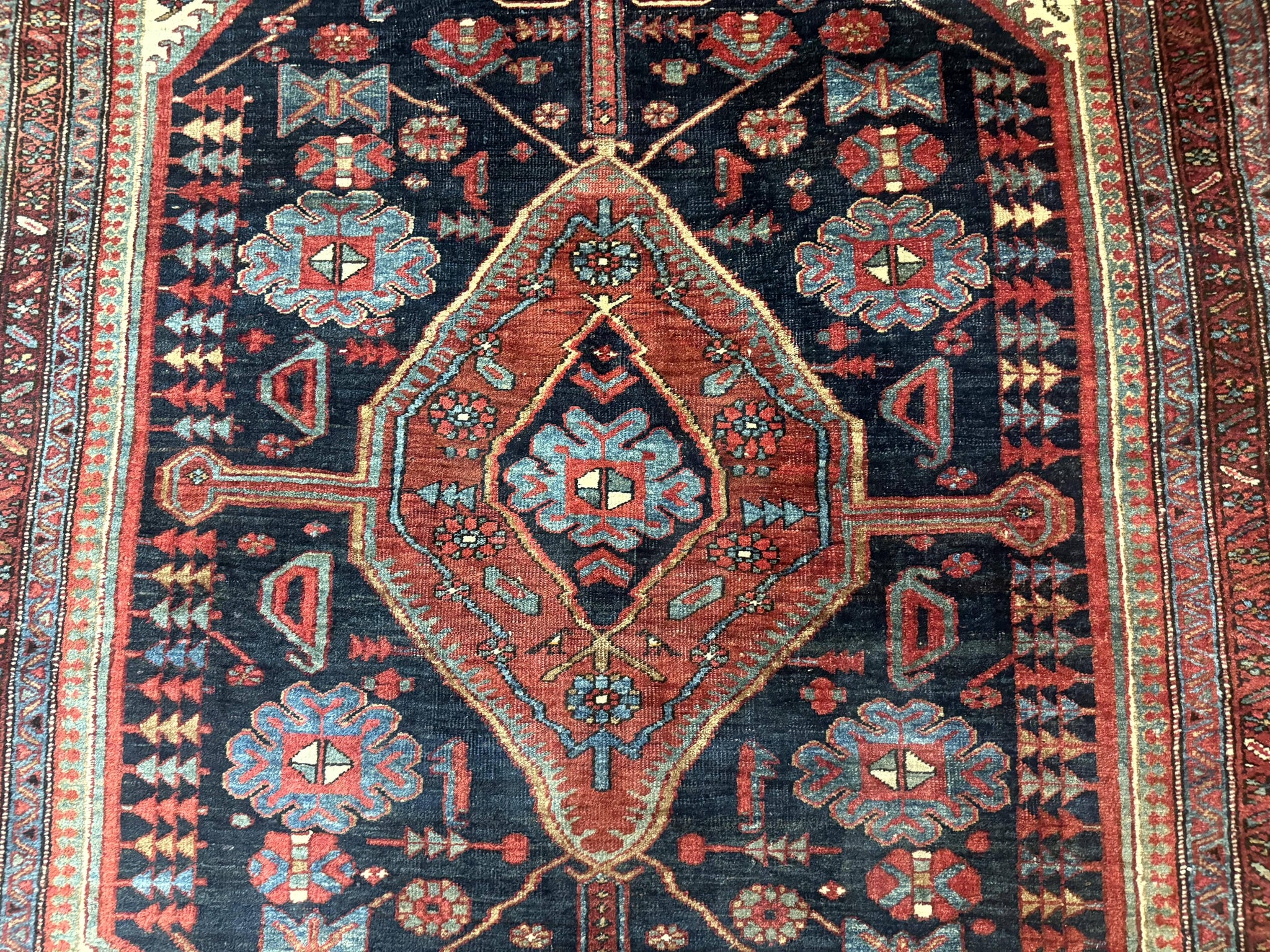 Antique Persian Bidjar Rug 5x6, Navy Blue and Red, Persian Tribal Rug by Jewel Rugs