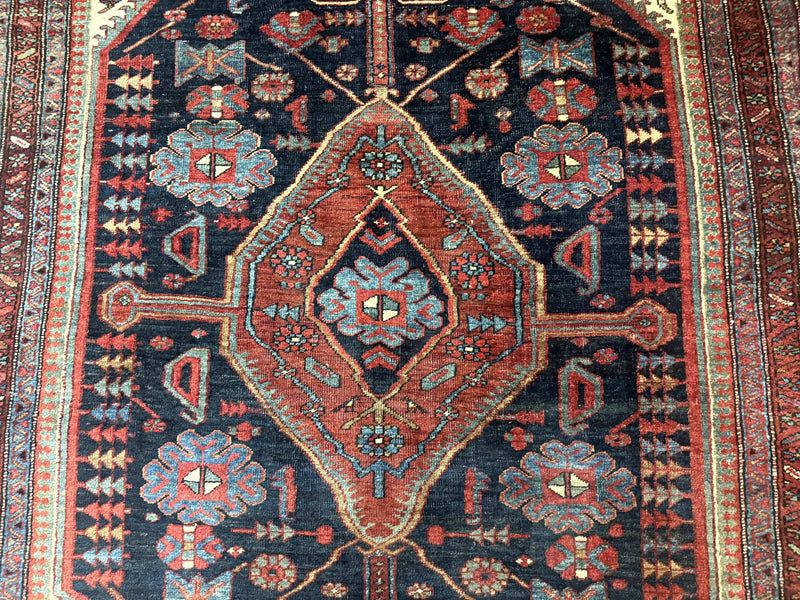 Antique Persian Bidjar Rug 5x6, Navy Blue and Red, Persian Tribal Rug by Jewel Rugs