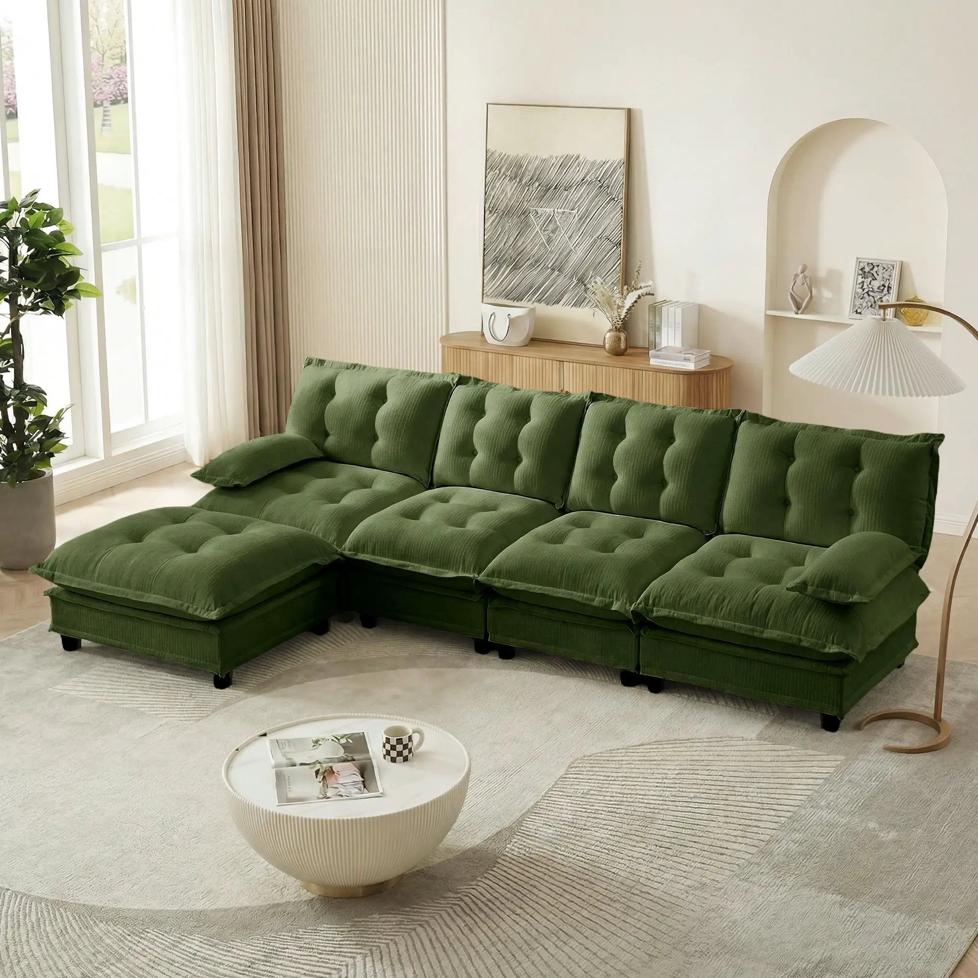 138" L Shaped Modern Sofa Modular Sectional Cloud Couch with Ottoman by HouseOfZazla