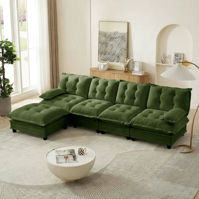138" L Shaped Modern Sofa Modular Sectional Cloud Couch with Ottoman by HouseOfZazla