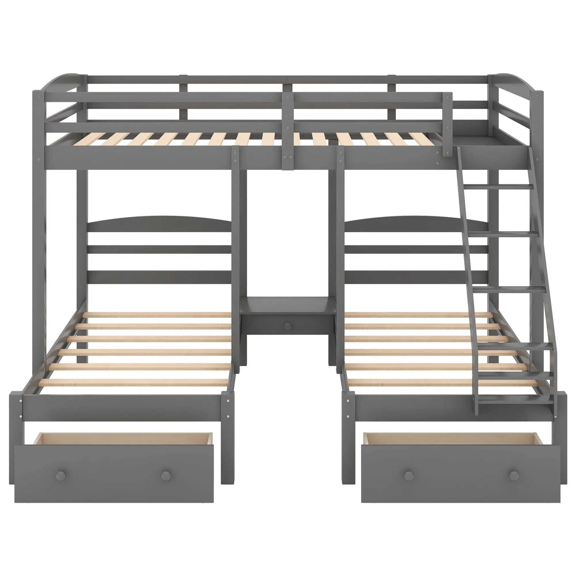 Full Over Twin & Twin Bunk Bed, Triple Bunk Bed With Drawers - Gray by Unique Piece Furniture