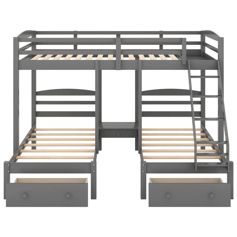 Full Over Twin & Twin Bunk Bed, Triple Bunk Bed With Drawers - Gray by Unique Piece Furniture