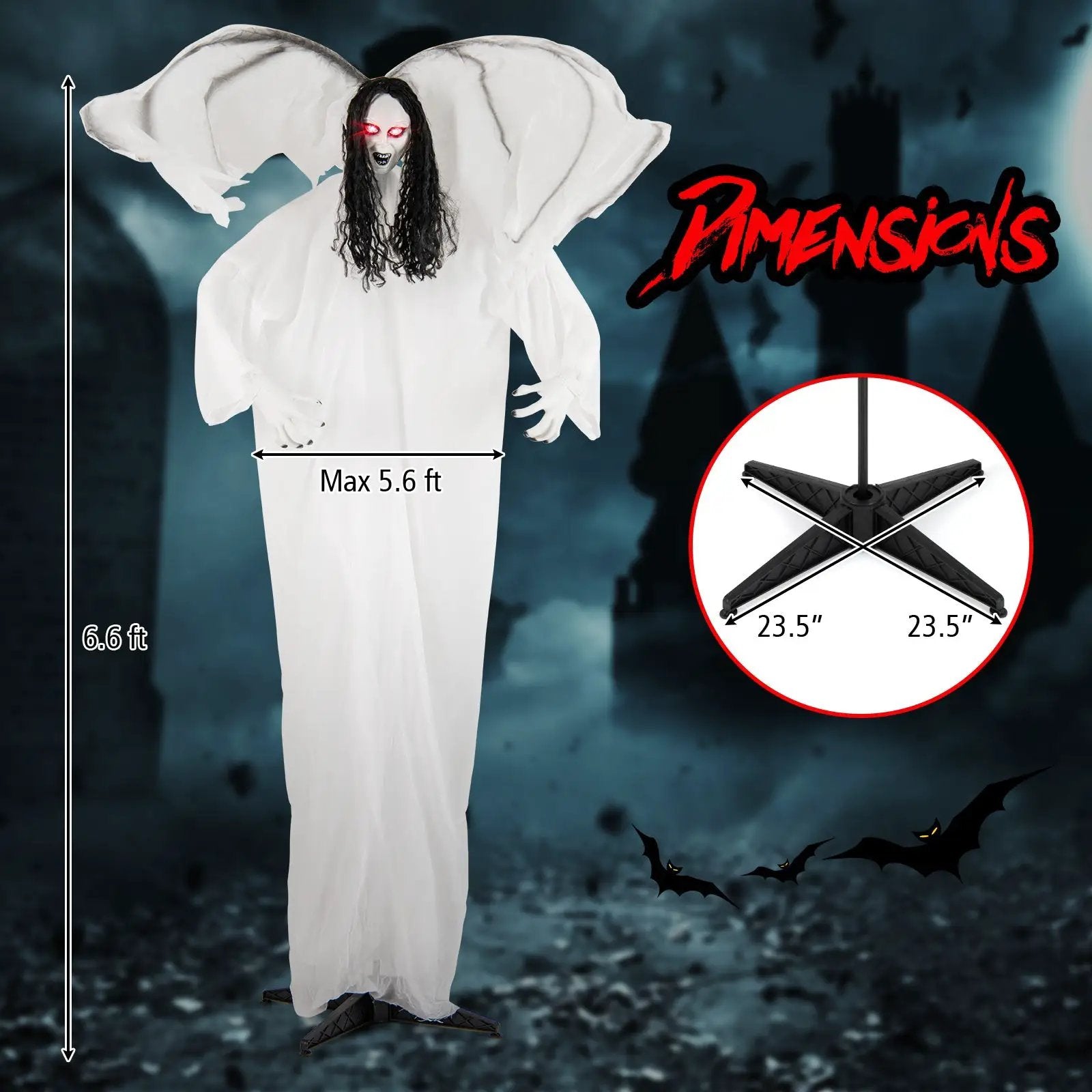 6.6 Feet Halloween Animatronic Standing Angel with Sound-Activated Light-up Eyes and Flapping Wings by DirectDeals