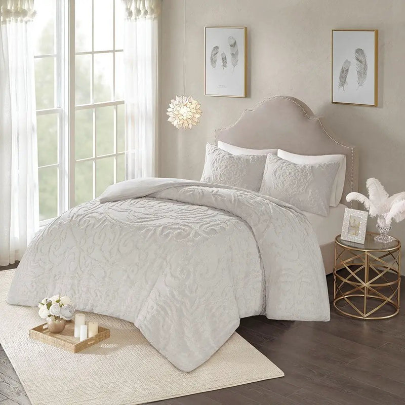 King/Cal King Tufted Cotton Chenille Medallion Duvet Cover Set by HouseOfZazla