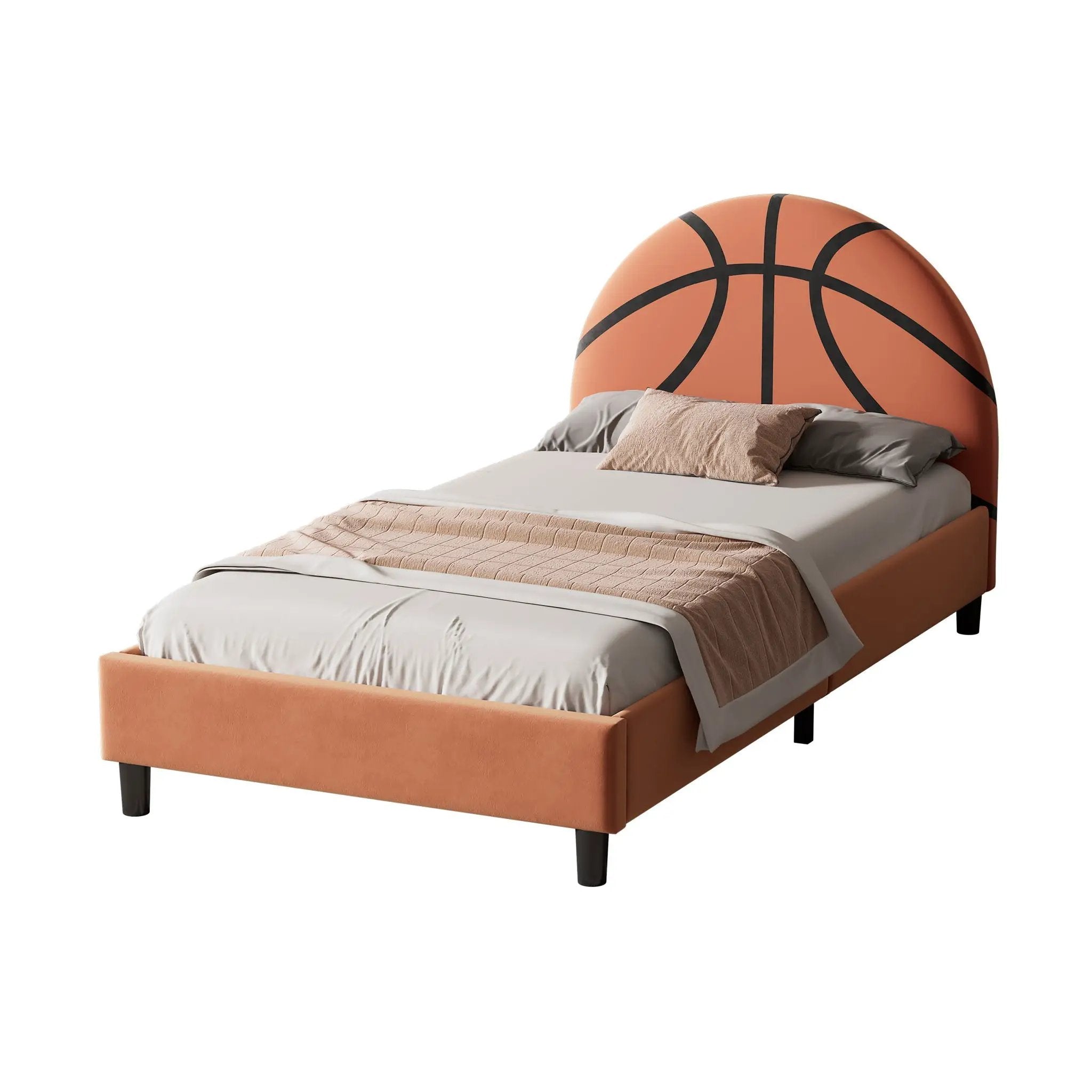 Basketball Design Upholstered Twin Platform Bed Sport Style Bed For Boys & Girls, Teens - Orange by Unique Piece Furniture