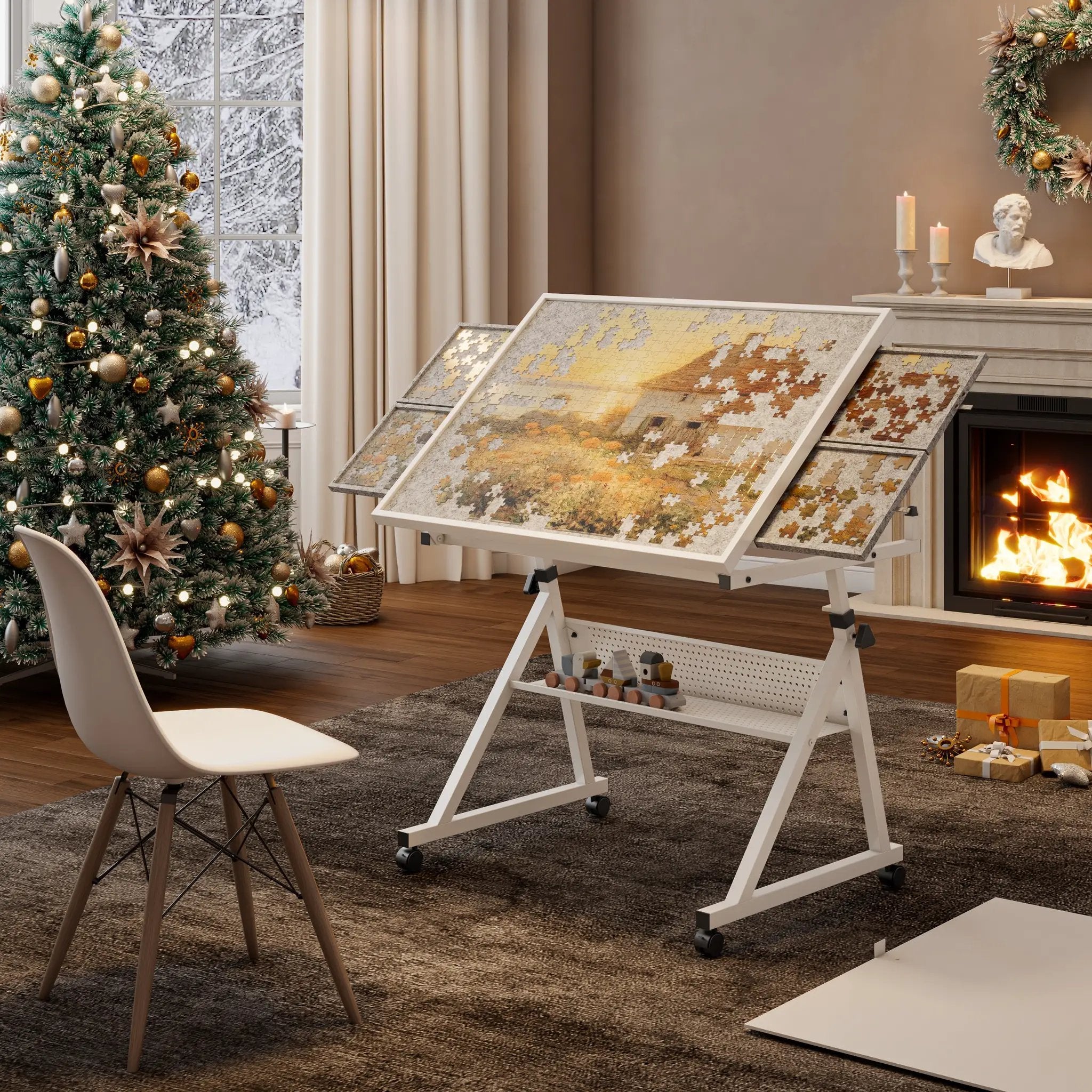 1500 Pieces Jigsaw Puzzle Metal Table Board with 4 Trays by HouseOfZazla