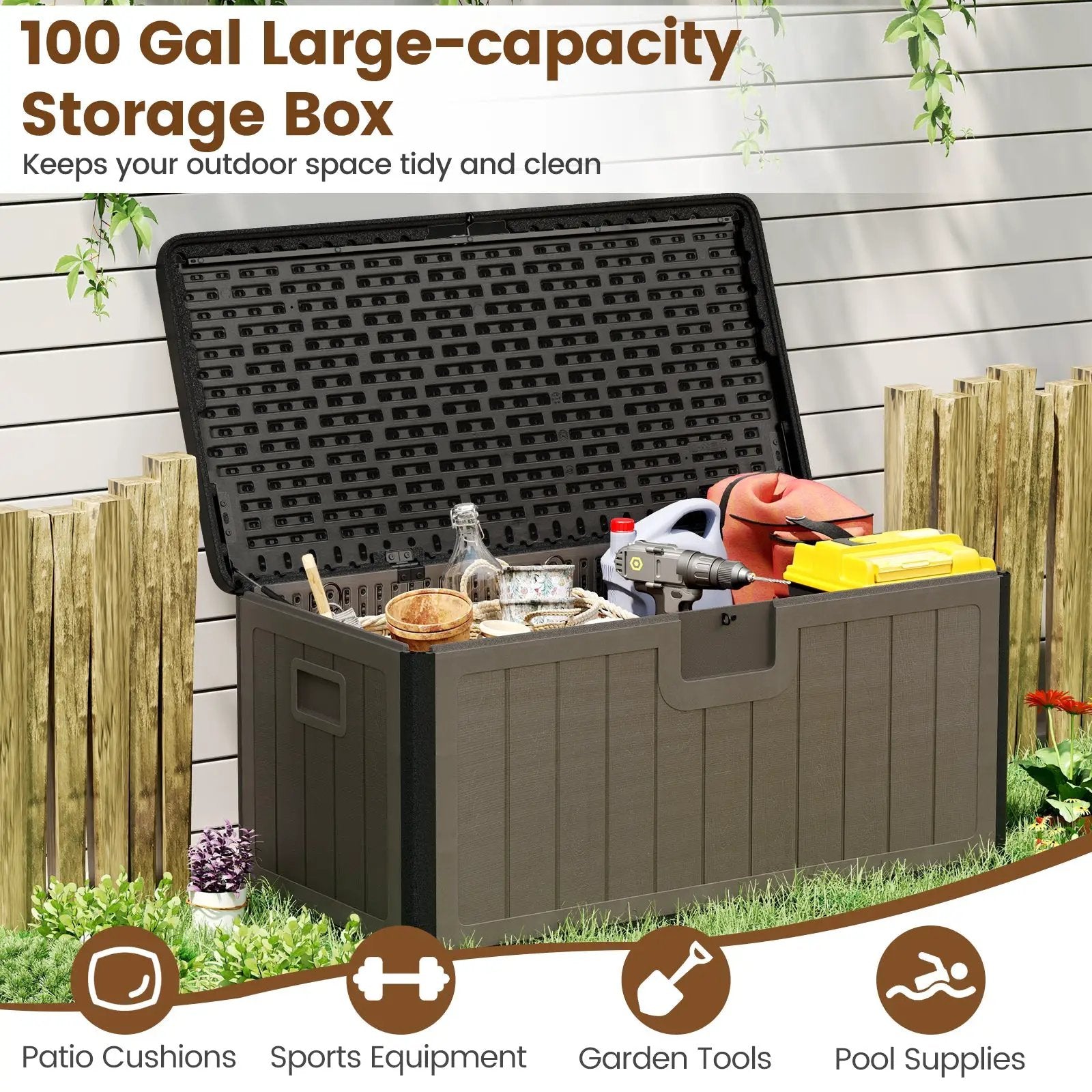 100 Gallon Large Deck Box with Lockable Lid for Patio by DirectDeals