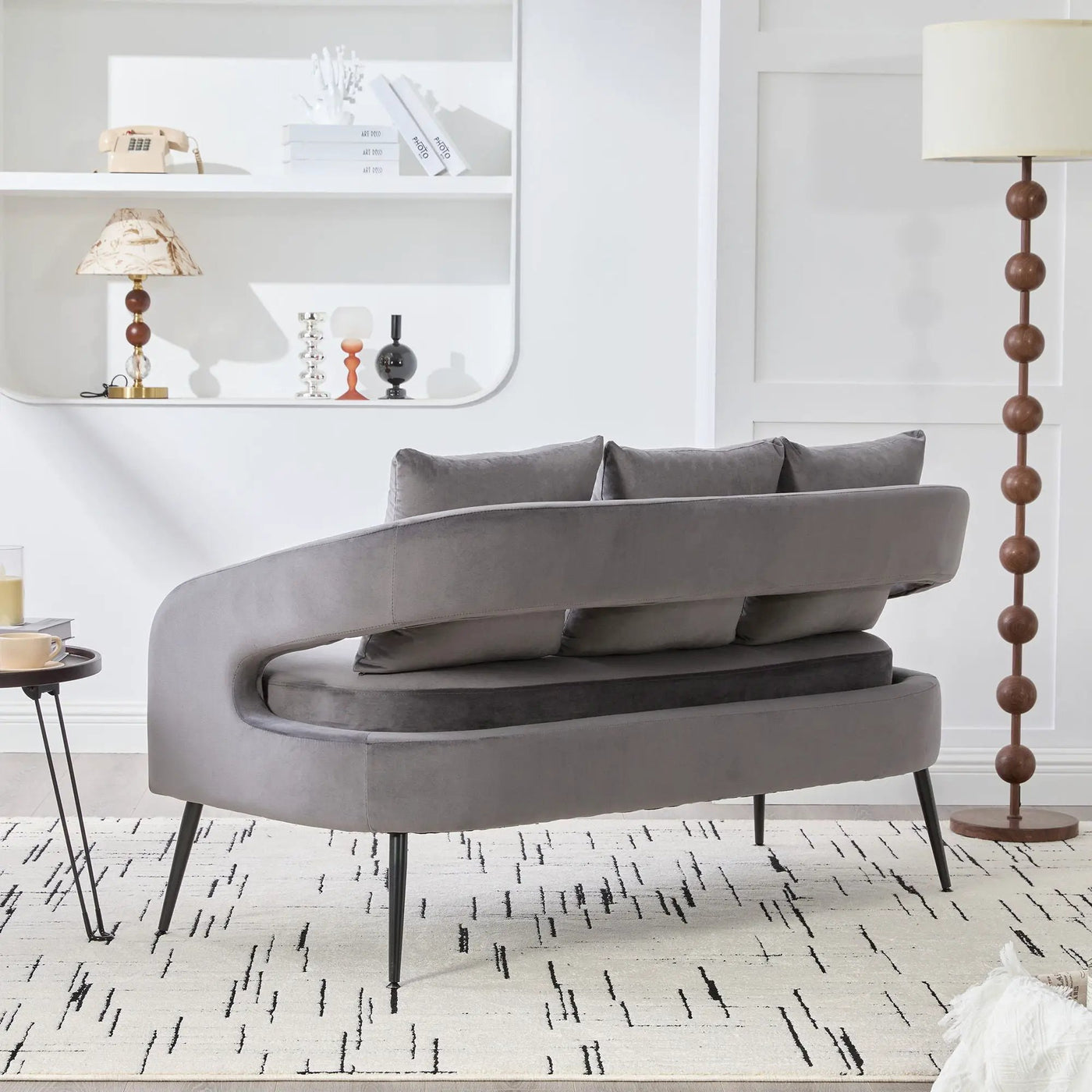 Open Back Loveseat Settee With 3 Pillows by Unique Piece Furniture
