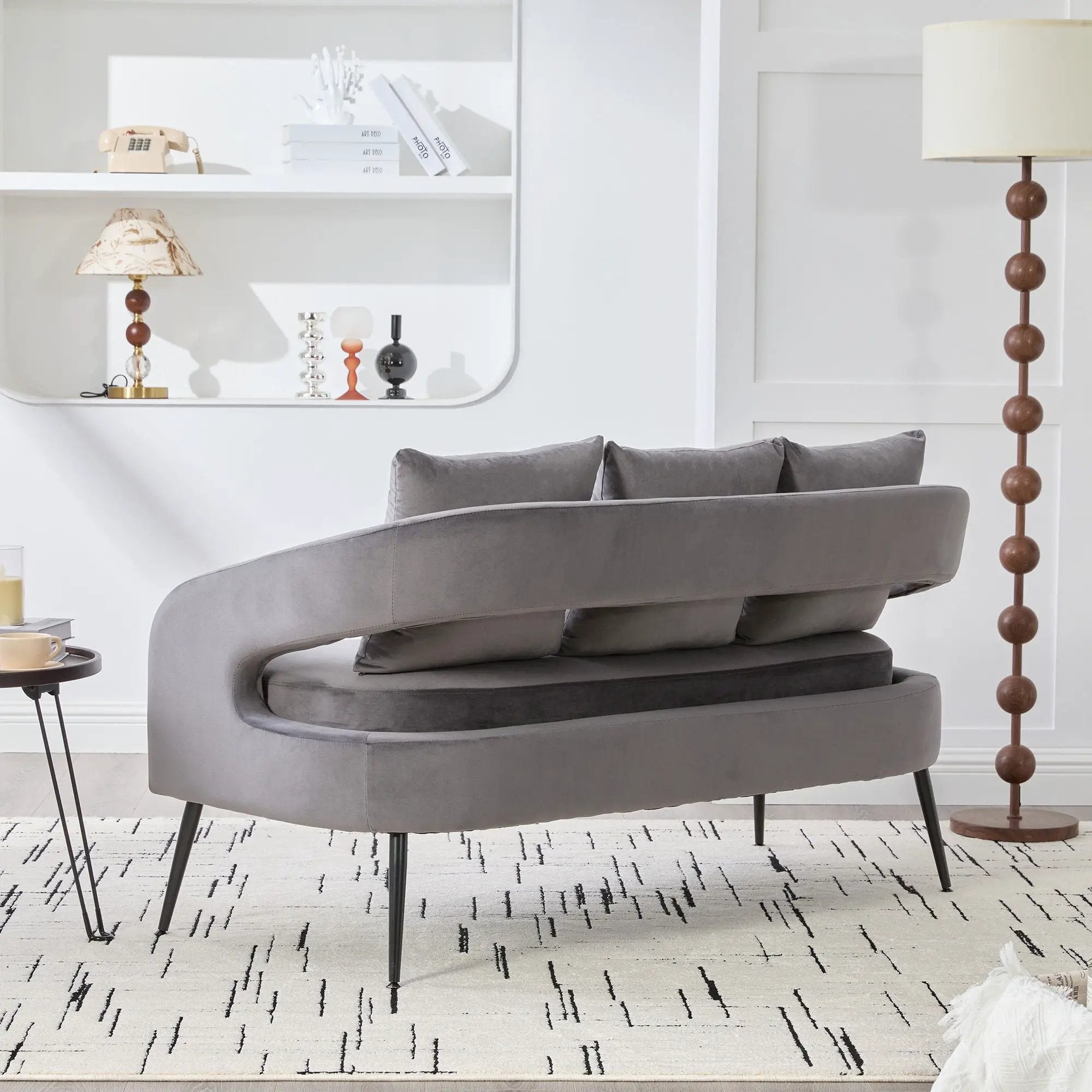 Open Back Loveseat Settee With 3 Pillows by Unique Piece Furniture