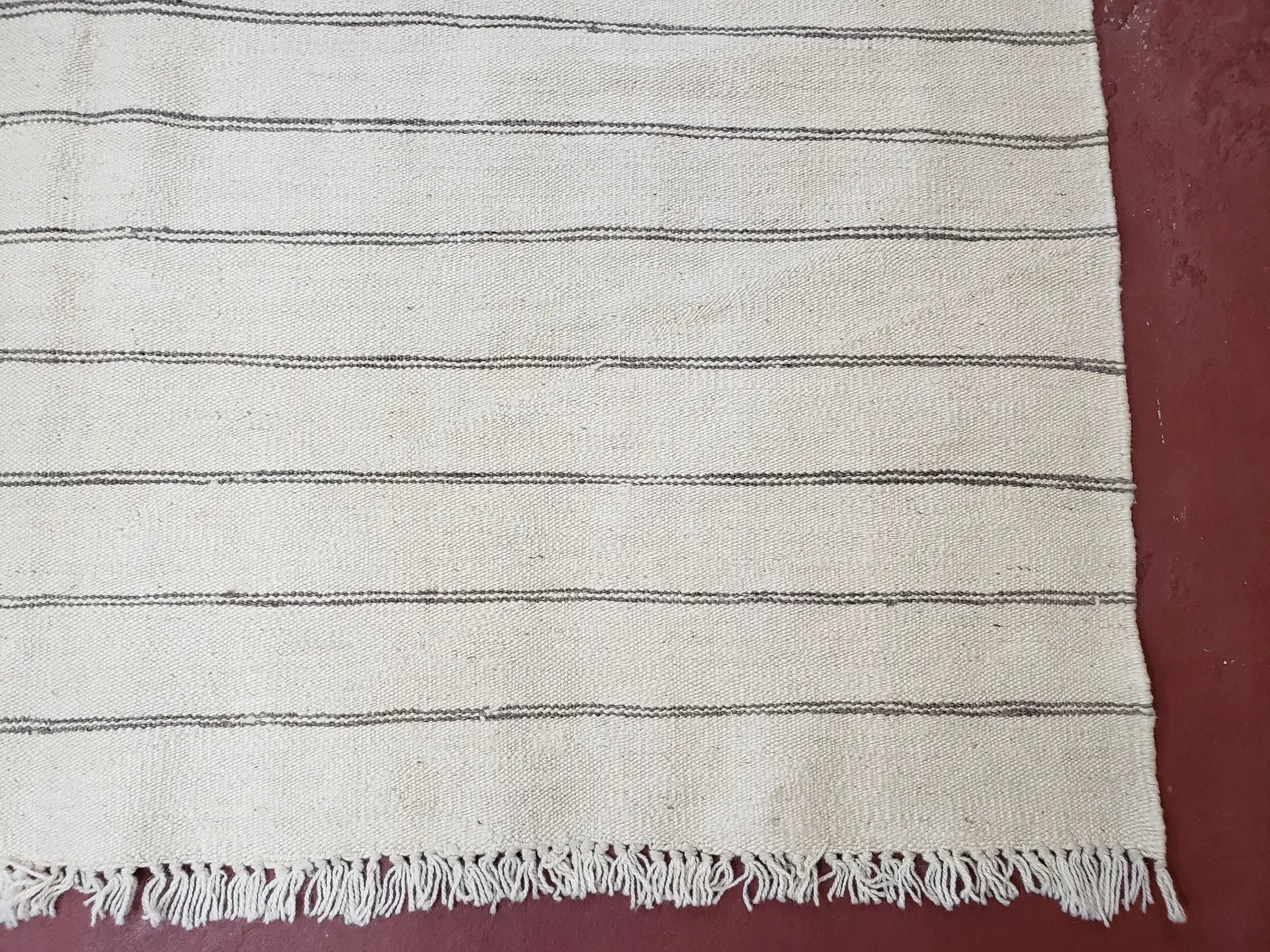 New Turkish Kilim Rug, Striped Area Rug, Southwestern Style, Off-white/Ivory Color, 5x8 Kilim Carpet, Hand-Knotted, Flatweave, Wool by Jewel Rugs