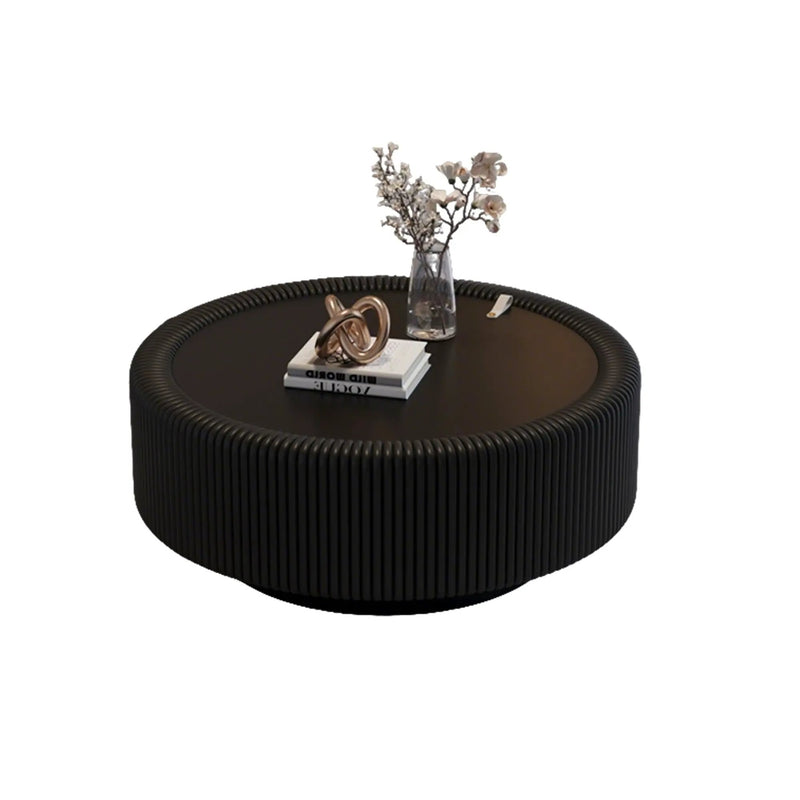 Black Round Fluted Coffee Table with Tempered Glass Top by HouseOfZazla