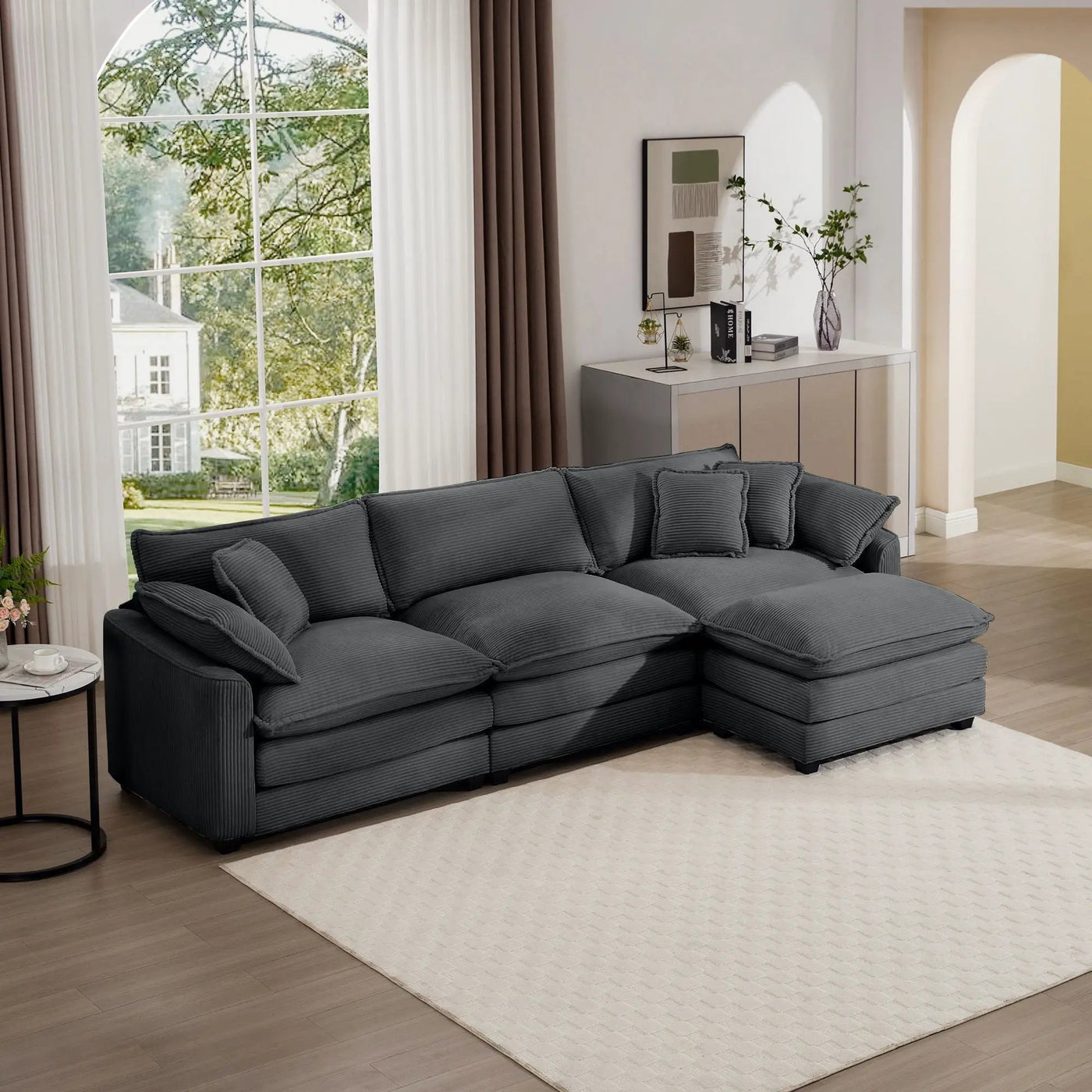 Modern Oversized Modular Cushion Sofa With Ottoman, Low Back, Deep Seating Sofa Set by HouseOfZazla