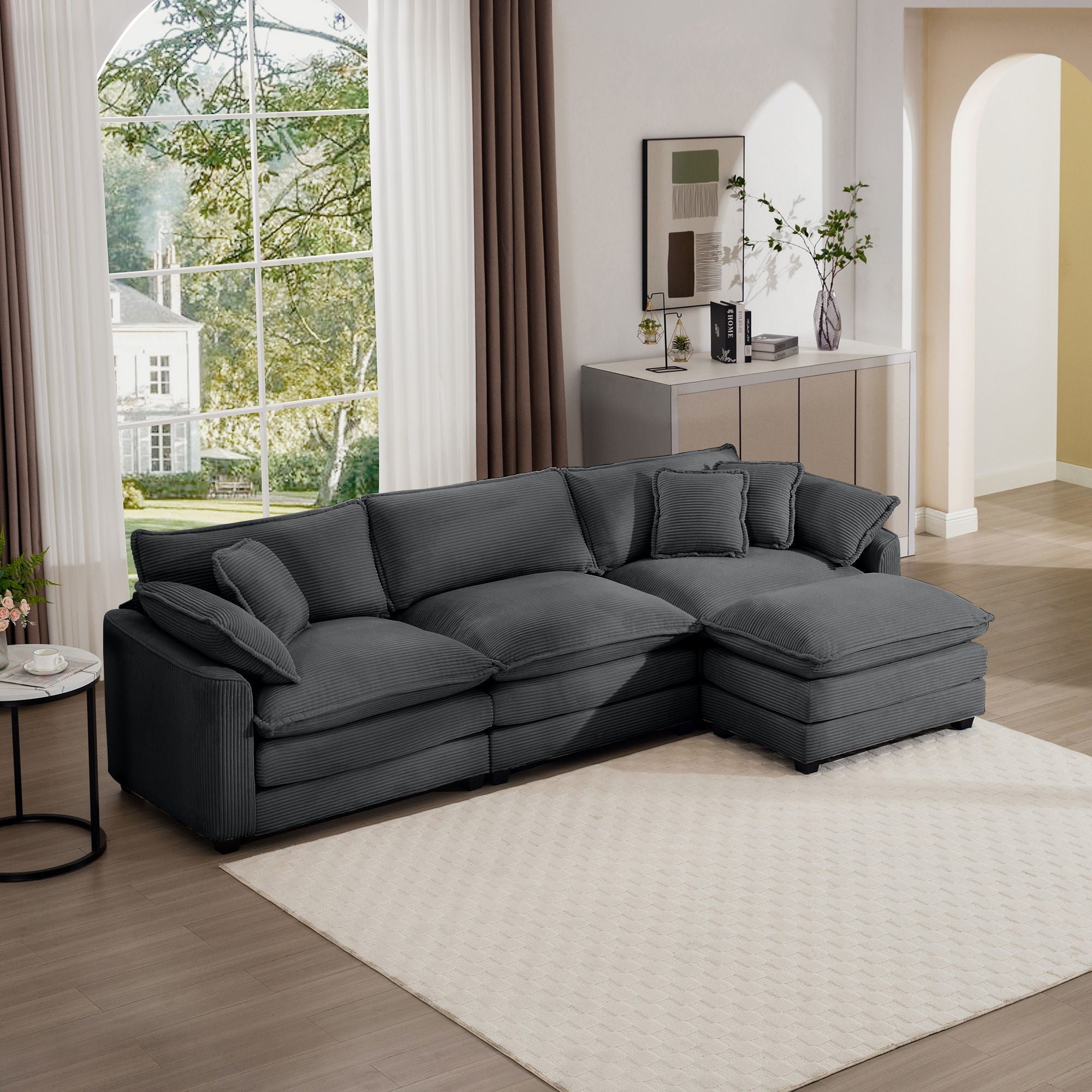 Modern Oversized Modular Cushion Sofa With Ottoman, Low Back, Deep Seating Sofa Set by Unique Piece Furniture