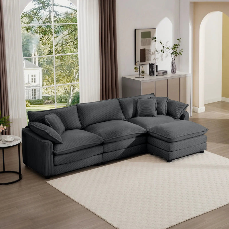 Modern Oversized Modular Cushion Sofa With Ottoman, Low Back, Deep Seating Sofa Set by HouseOfZazla