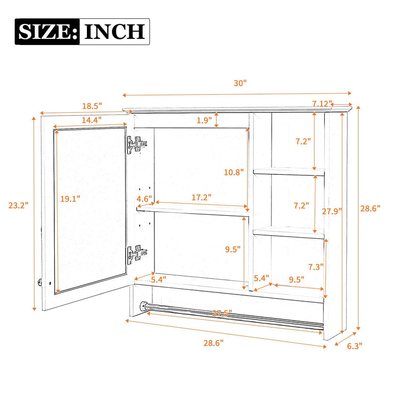 Wall Mount 2 In 1 Mirror Cabinet With Adjustable Shelf, Soft-Closing Hinges by Unique Piece Furniture