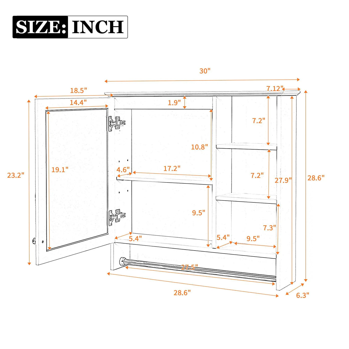 Wall Mount 2 In 1 Mirror Cabinet With Adjustable Shelf, Soft-Closing Hinges by Unique Piece Furniture