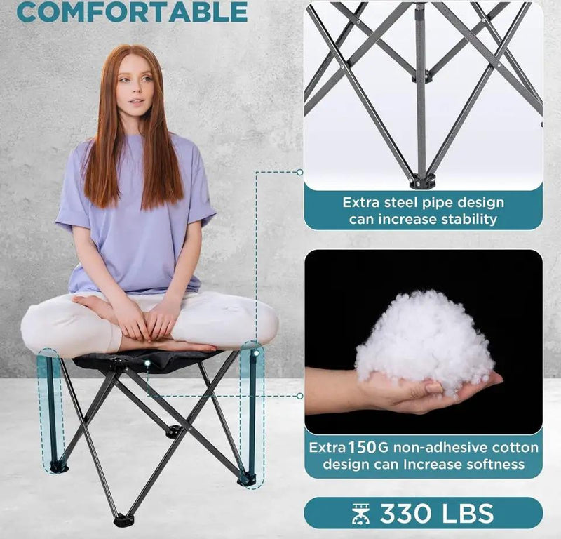 Open Box FUNDANGO Folding Camping Stool, 2 Pack 18.1 Inch Oversized Foot Stools 330 Lbs Heavy Duty Portable Padded Seat Anti-Slip Foots & Carry Bag fo by Selzalot