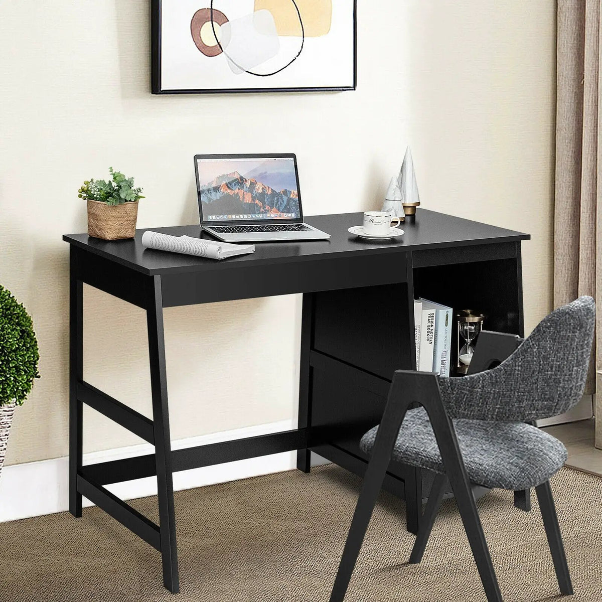 47.5 Inch Modern Home Computer Desk with 2 Storage Drawers, photo 13 of 16