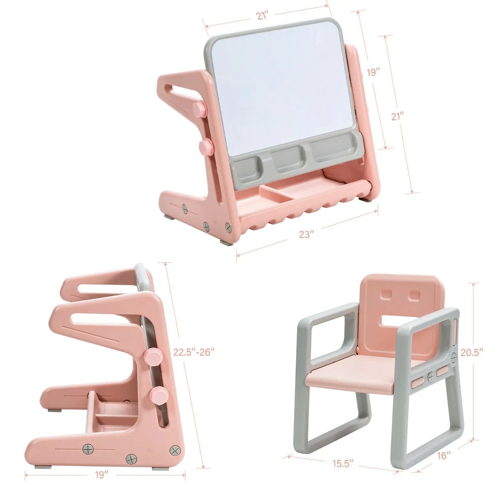 2 in 1 Kids Easel Table and Chair Set with Adjustable Art Painting Board by DirectDeals