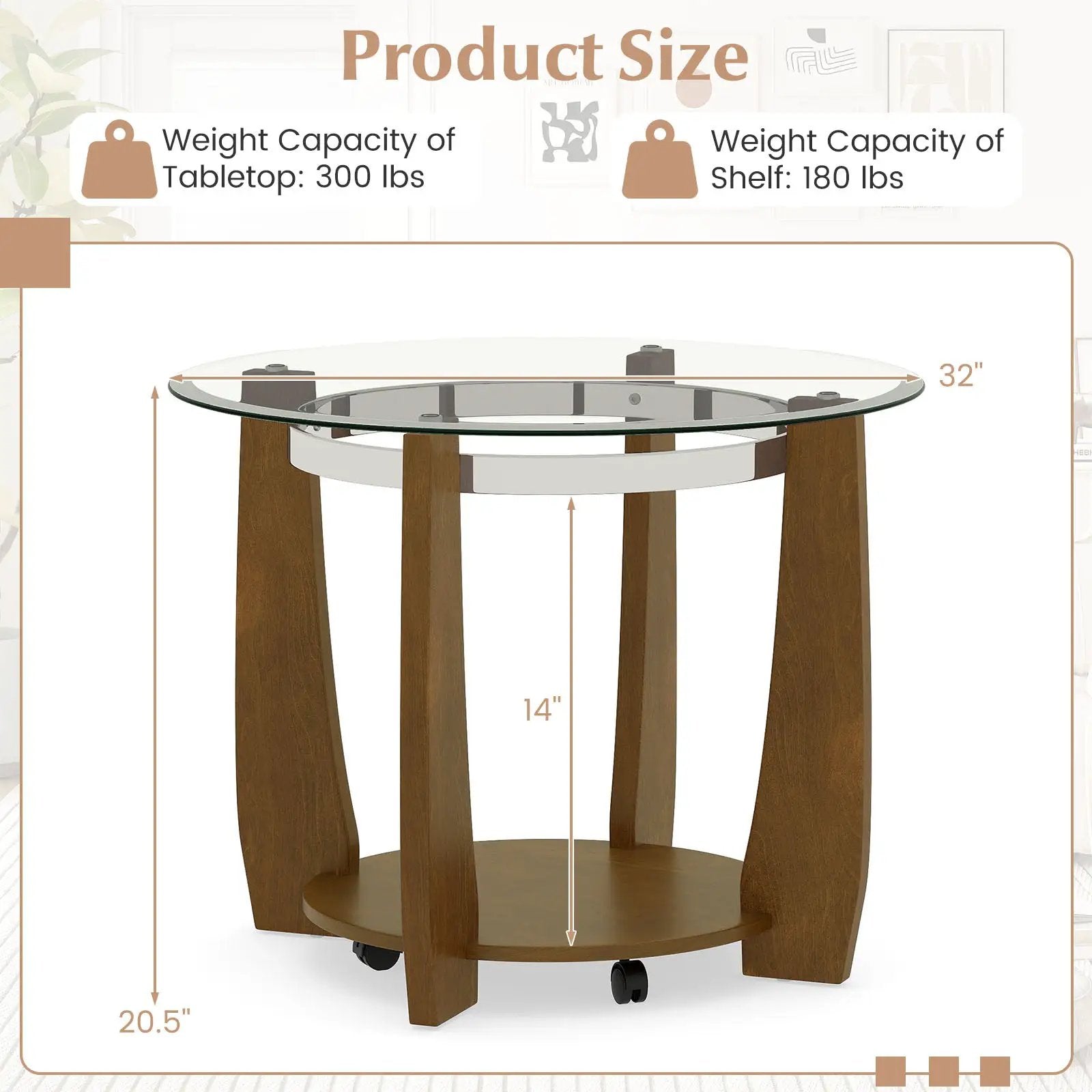 32" 2-Tier Glass Round Coffee Table with Storage Shelf by DirectDeals