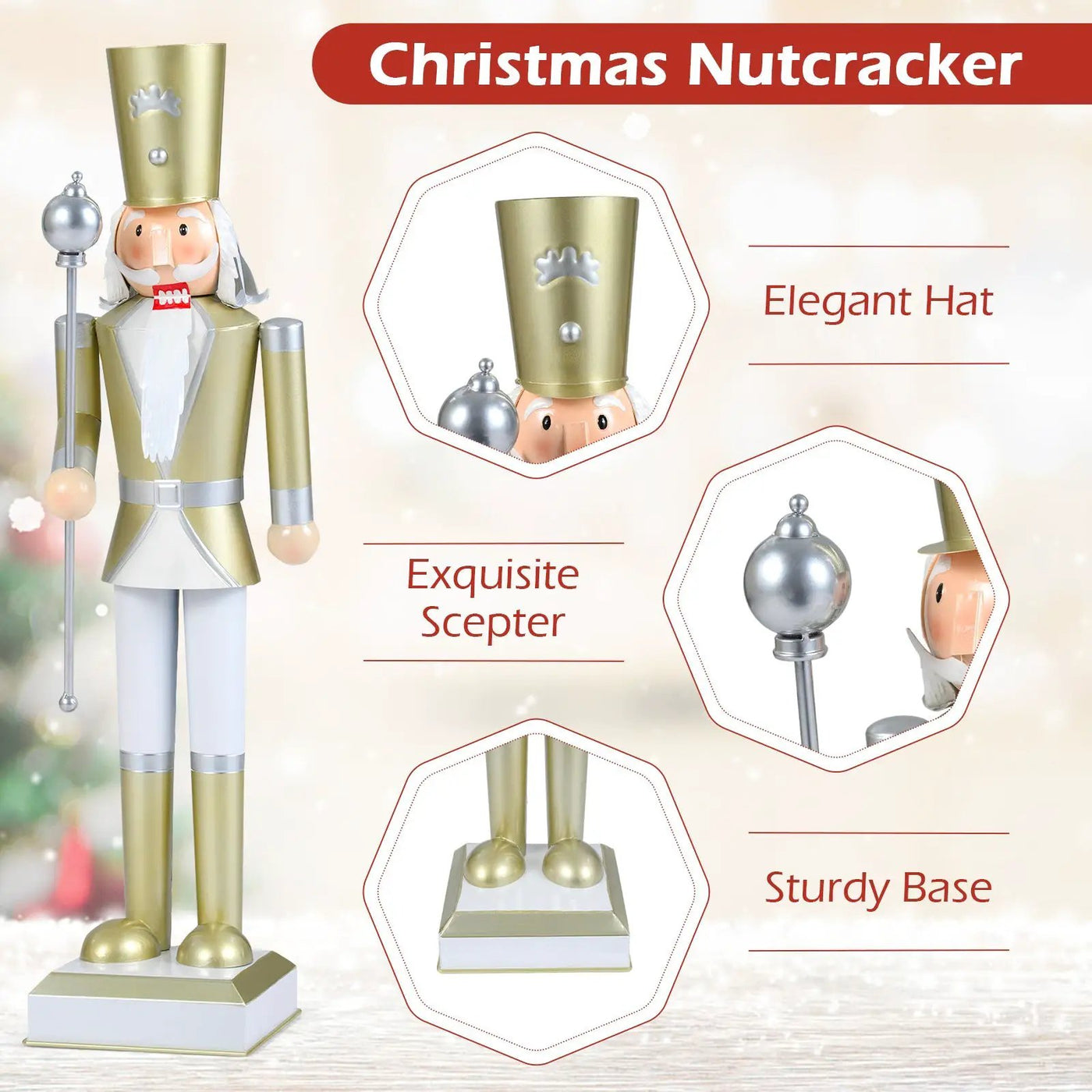 32.5 Inch Christmas Nutcracker with High Hat and Beautiful Scepter by DirectDeals