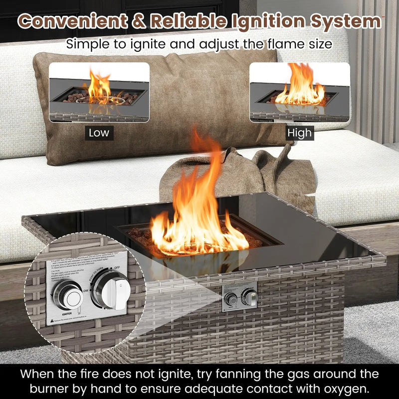 32.5 Inch Propane Fire Pit Table 5000 BTU with Tempered Glass Tabletop by DirectDeals