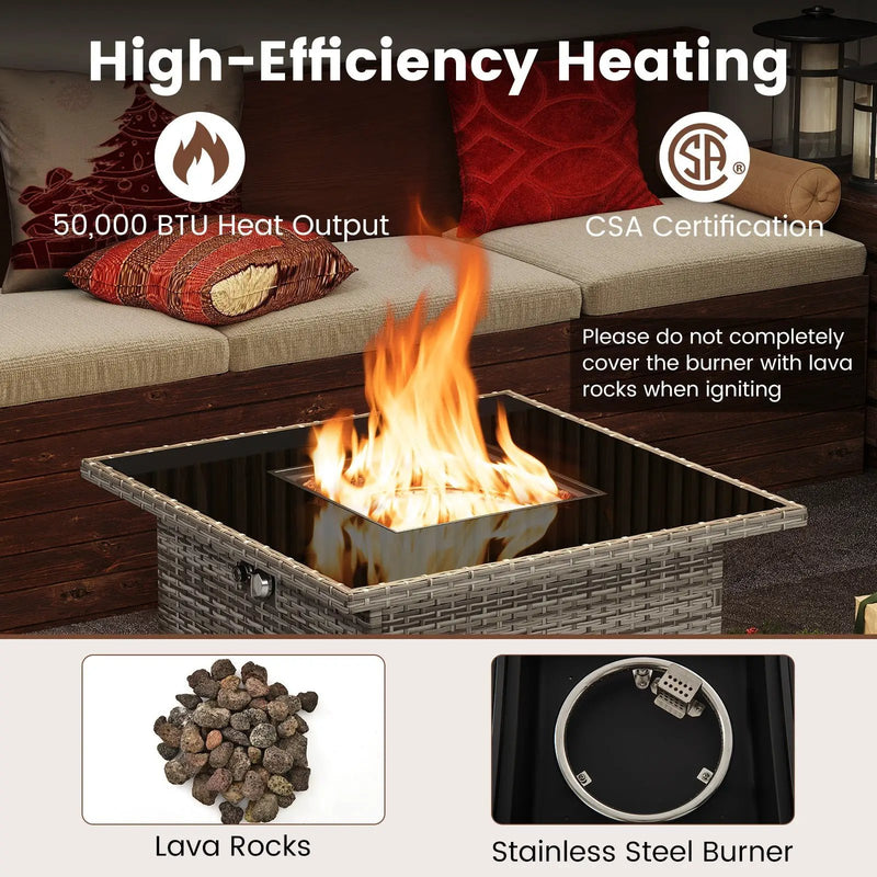 32.5 Inch Propane Fire Pit Table 5000 BTU with Tempered Glass Tabletop by DirectDeals