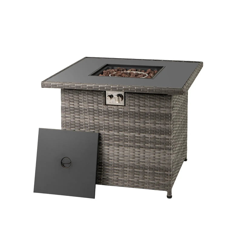 32.5 Inch Propane Fire Pit Table 5000 BTU with Tempered Glass Tabletop by DirectDeals