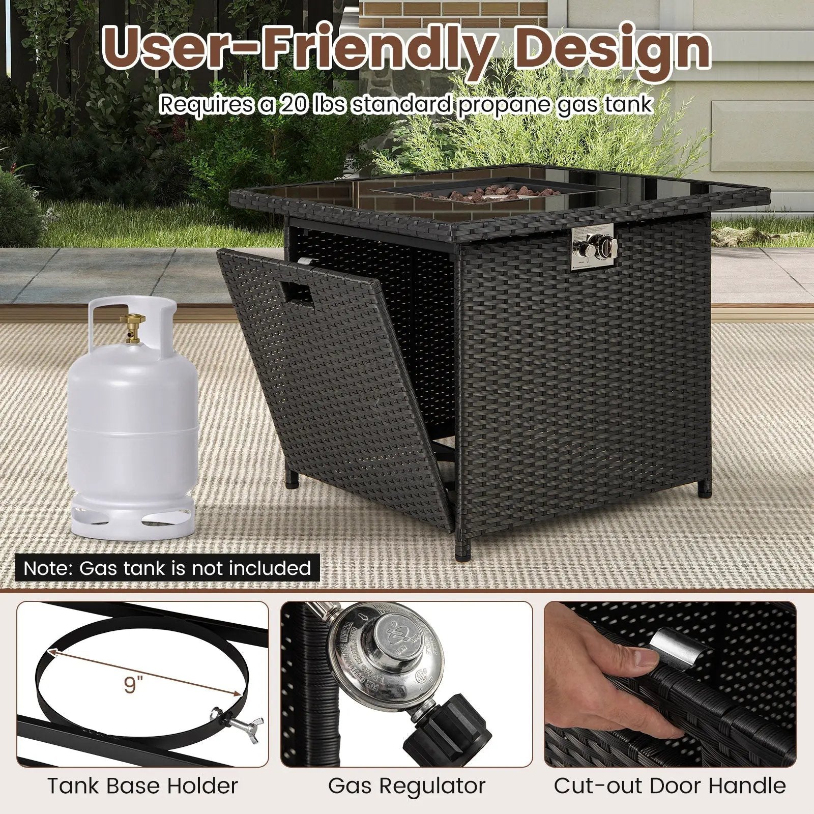 32.5 Inch Propane Fire Pit Table 5000 BTU with Tempered Glass Tabletop by DirectDeals