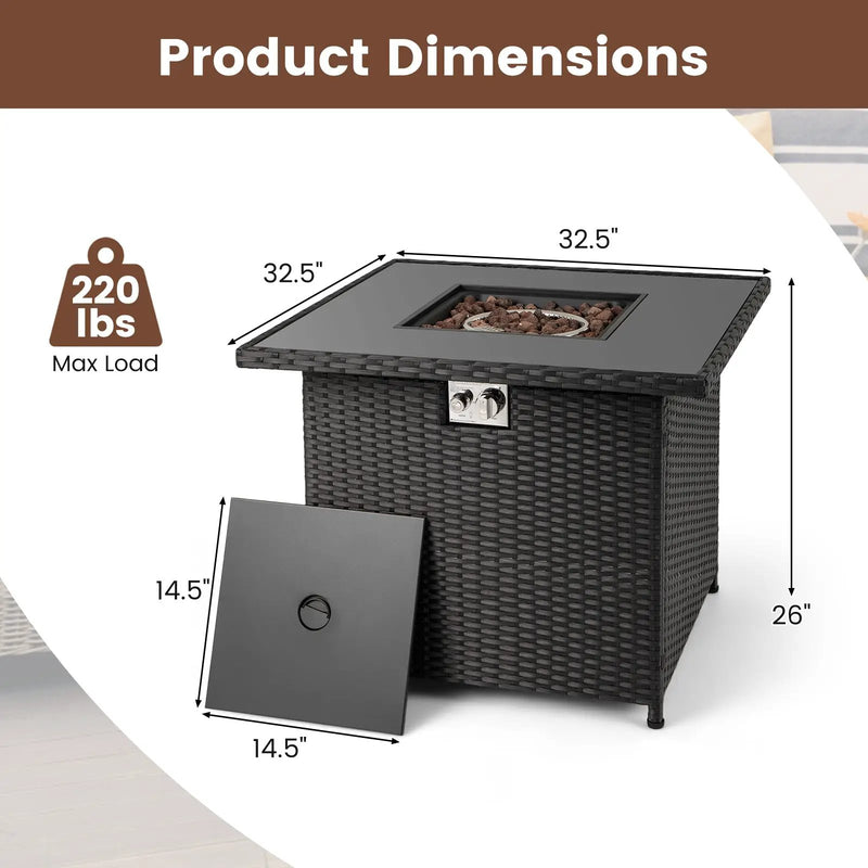 32.5 Inch Propane Fire Pit Table 5000 BTU with Tempered Glass Tabletop by DirectDeals
