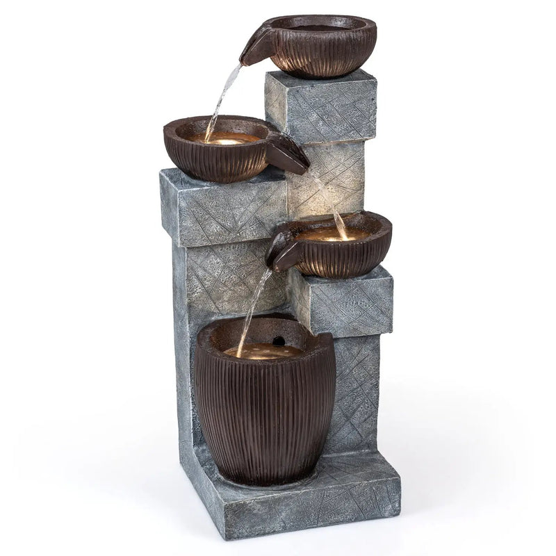 4-Tier Cascading Bowl Outdoor Water Fountain with LED Lights by DirectDeals