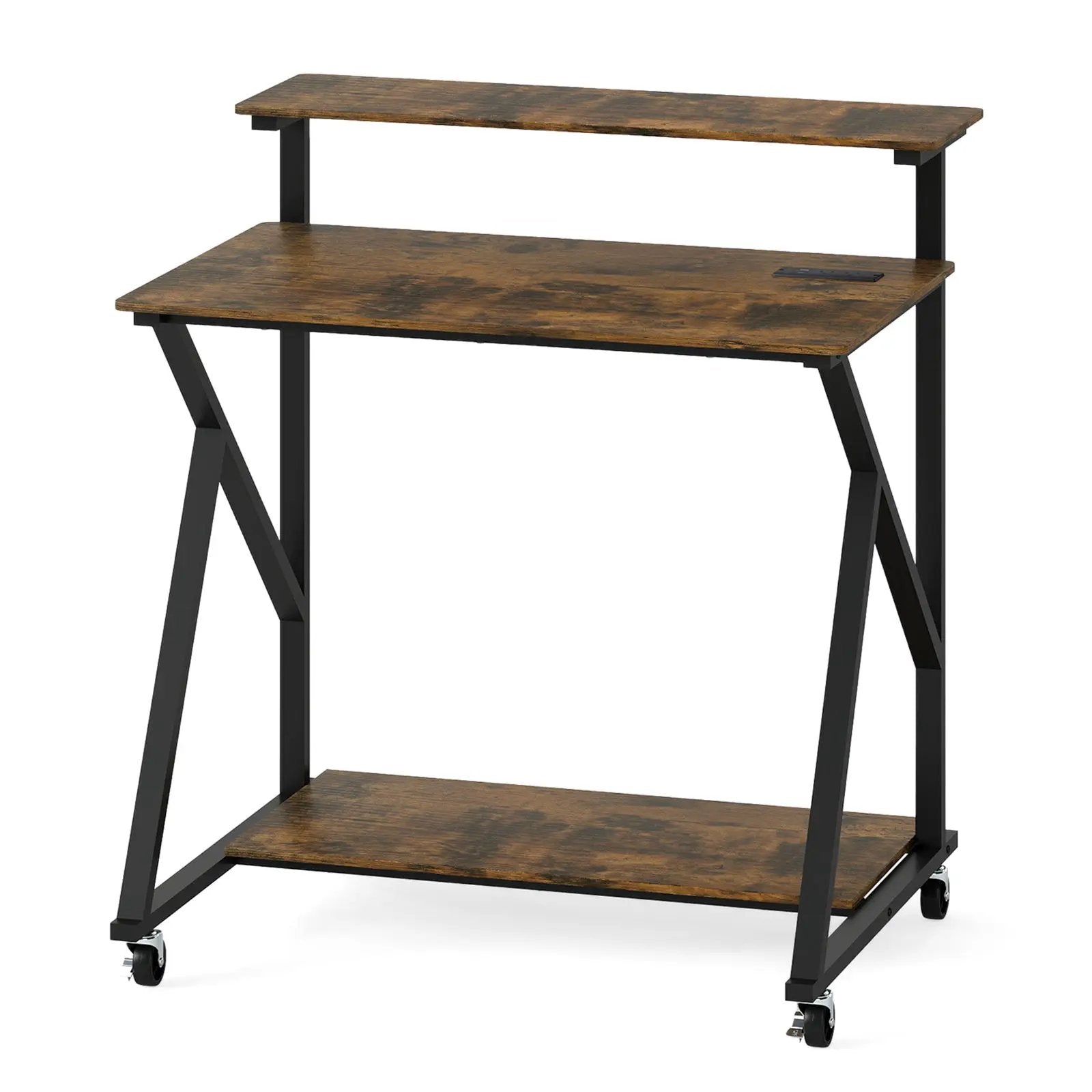 32 Inch Rolling Computer Desk for Small Spaces with Power Outlets by DirectDeals