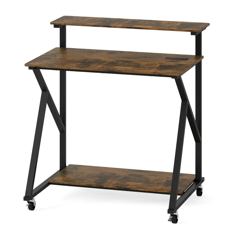 32 Inch Rolling Computer Desk for Small Spaces with Power Outlets by DirectDeals