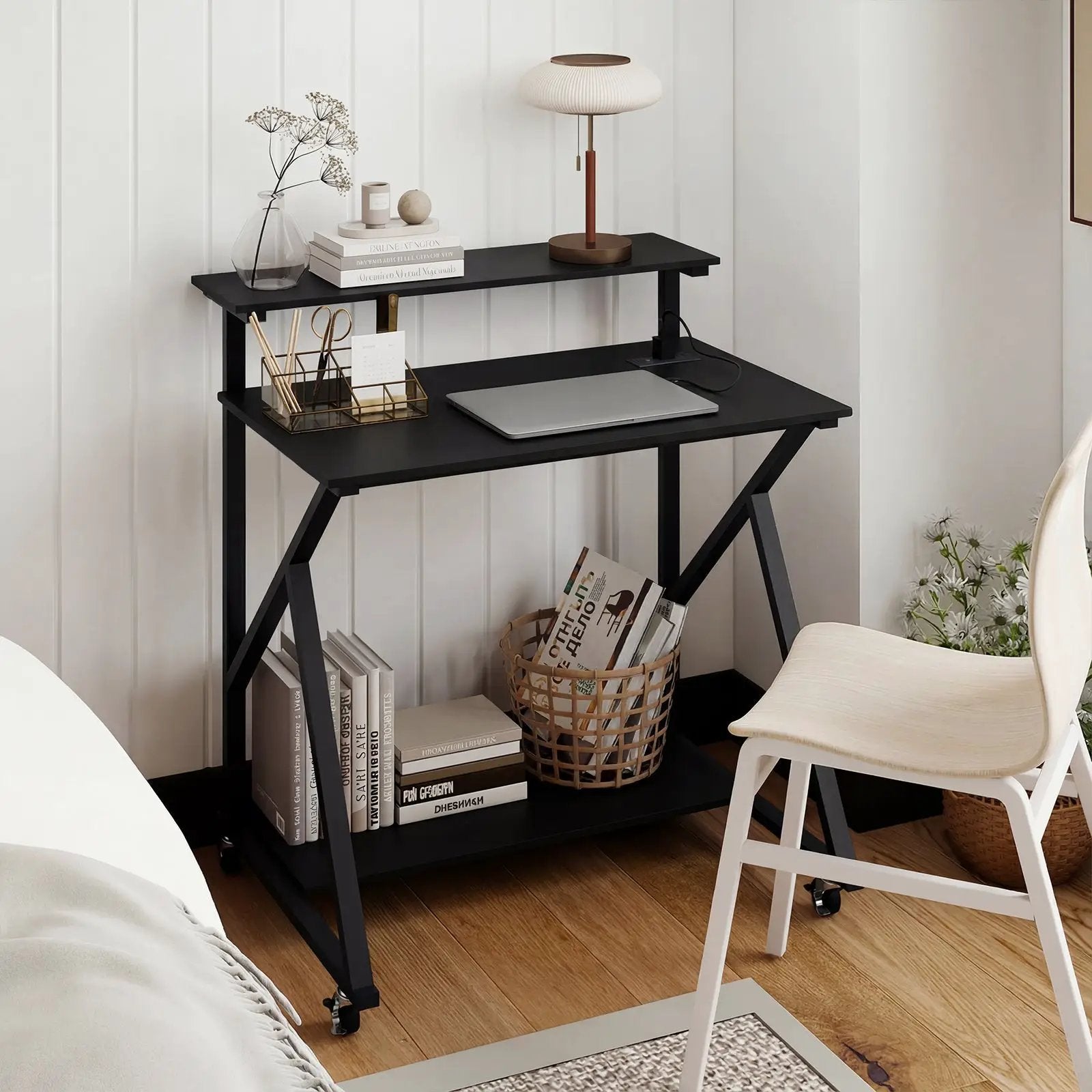 32 Inch Rolling Computer Desk for Small Spaces with Power Outlets by DirectDeals