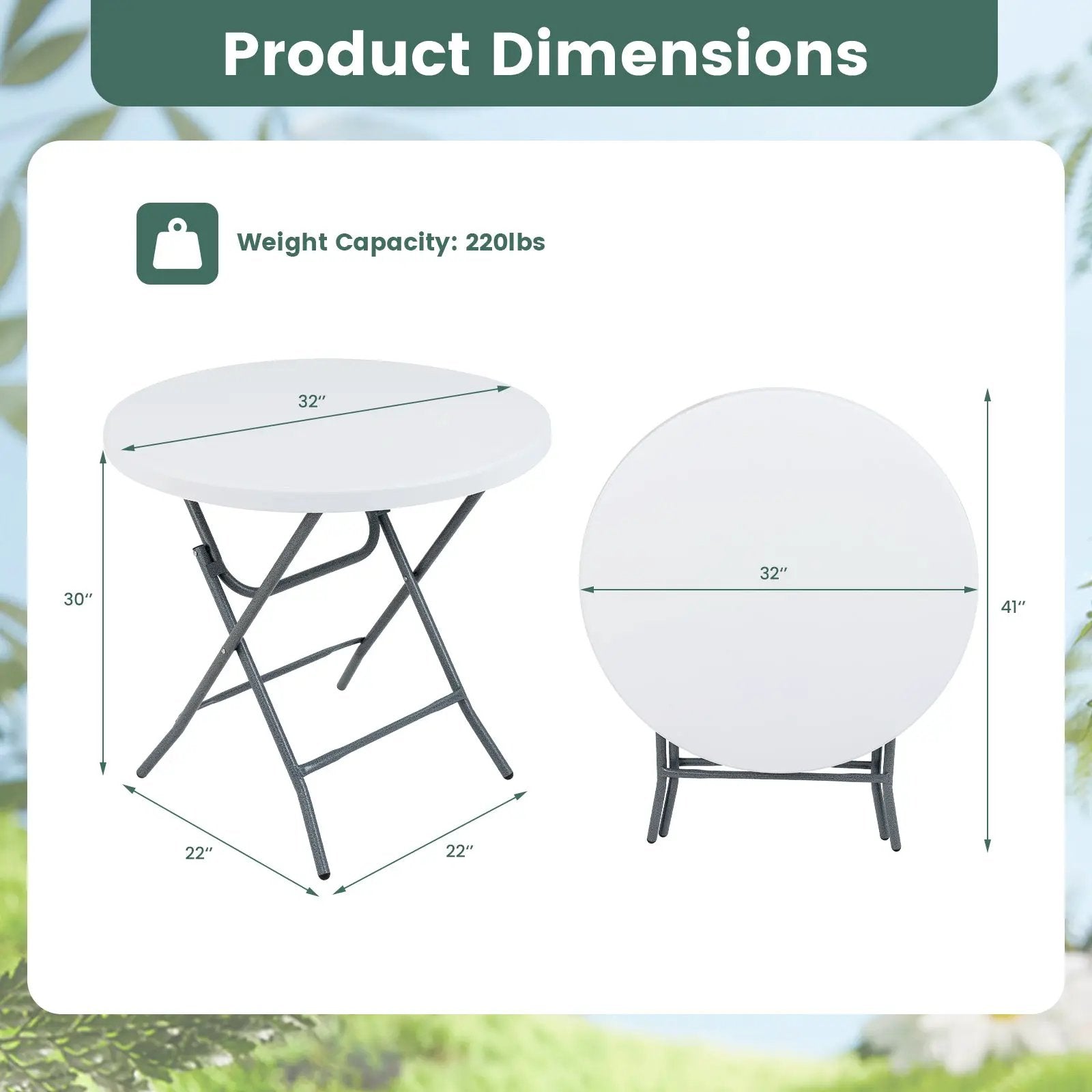 32 Inch Round Folding Table with Thick Tabletop for Picnic by DirectDeals