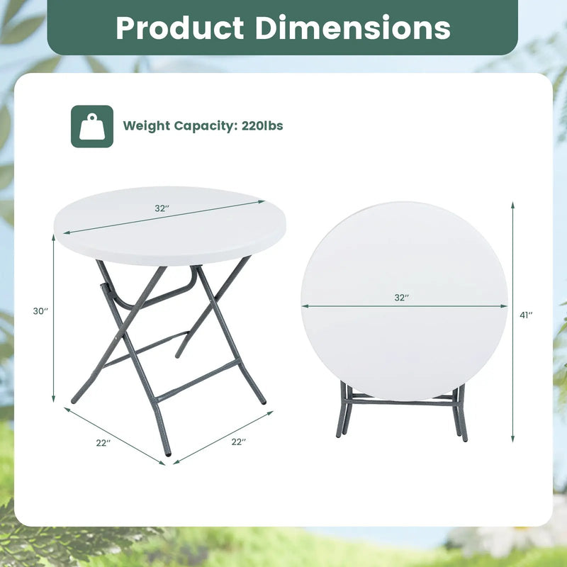 32 Inch Round Folding Table with Thick Tabletop for Picnic by DirectDeals