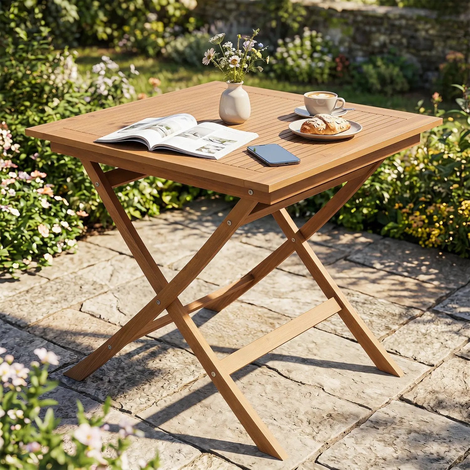 32-Inch Square Teak Wood Patio Dining Table for 4 by DirectDeals