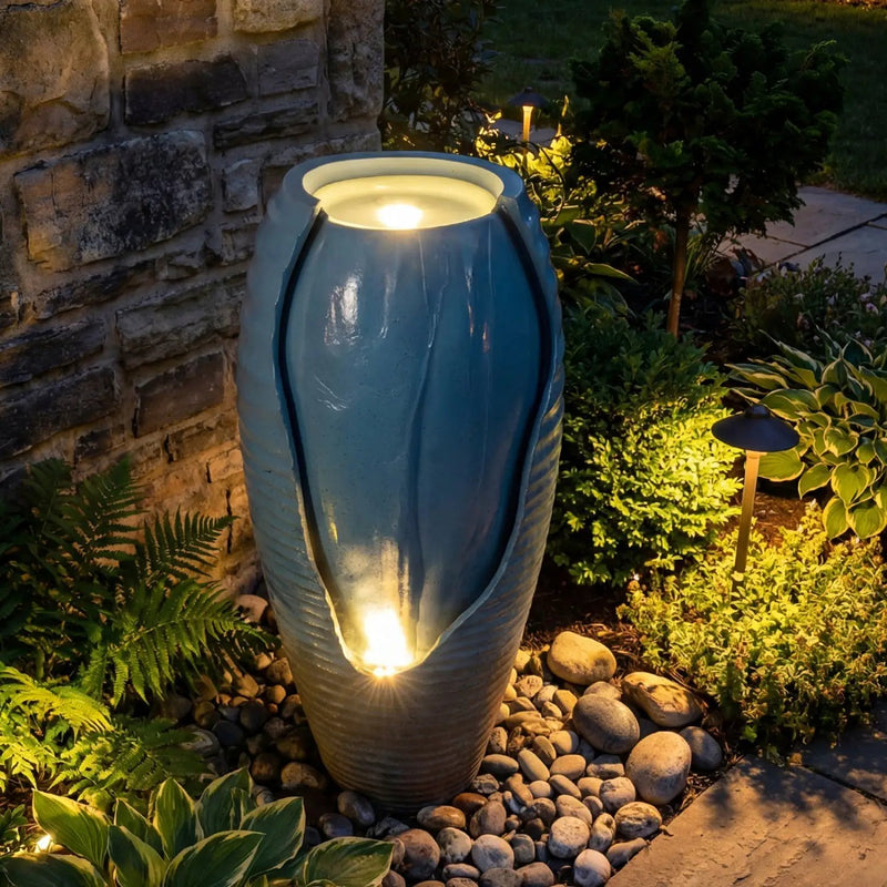 32 Inch Tall Jar Water Fountain with LED Lights and Pump Vintage Ceramic by DirectDeals