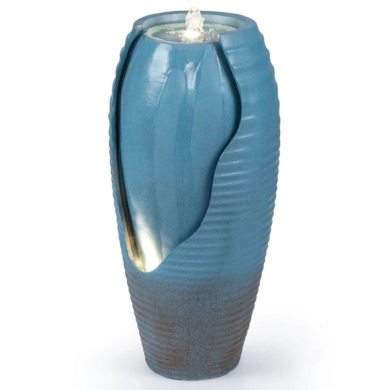 32 Inch Tall Jar Water Fountain with LED Lights and Pump Vintage Ceramic by DirectDeals
