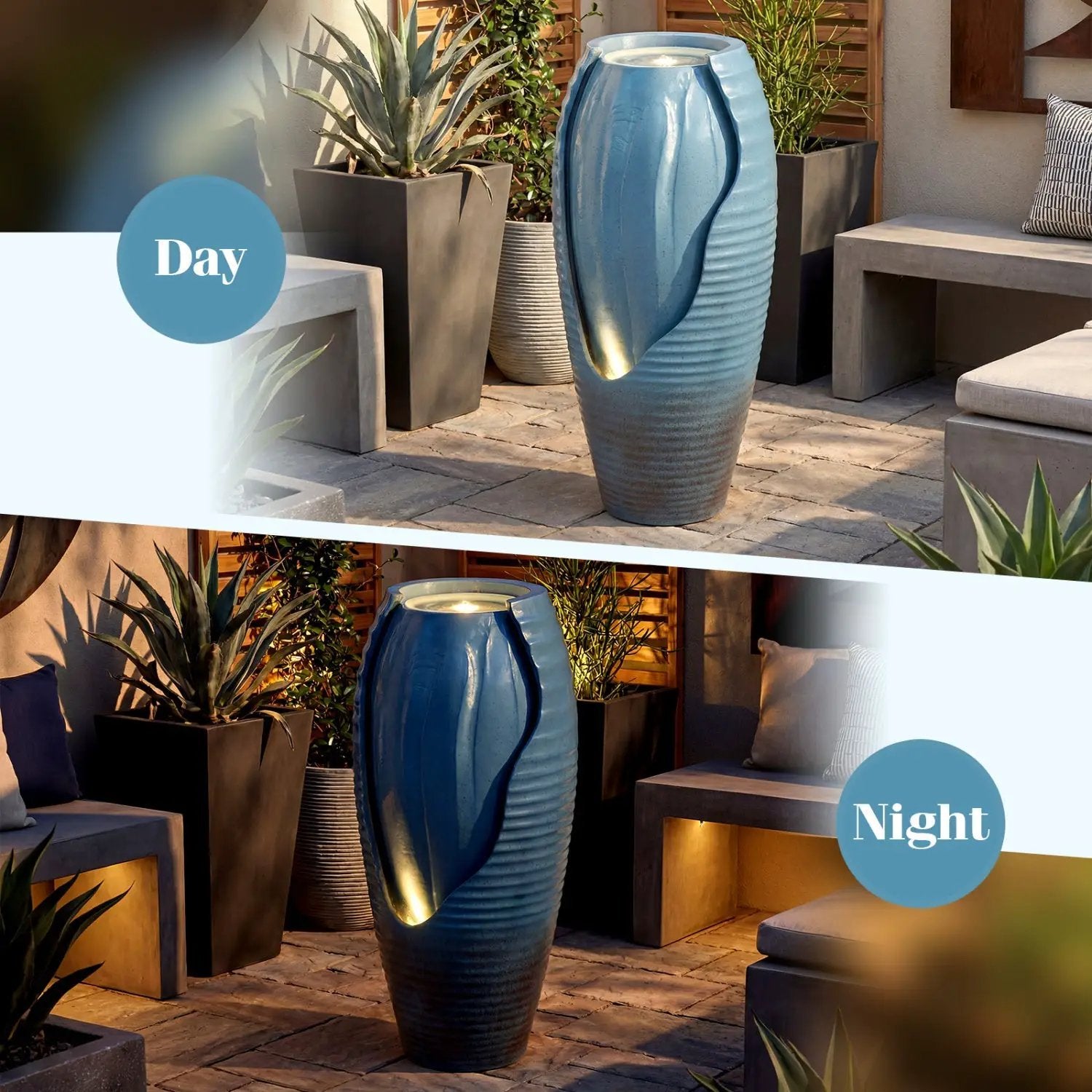 32 Inch Tall Jar Water Fountain with LED Lights and Pump Vintage Ceramic by DirectDeals
