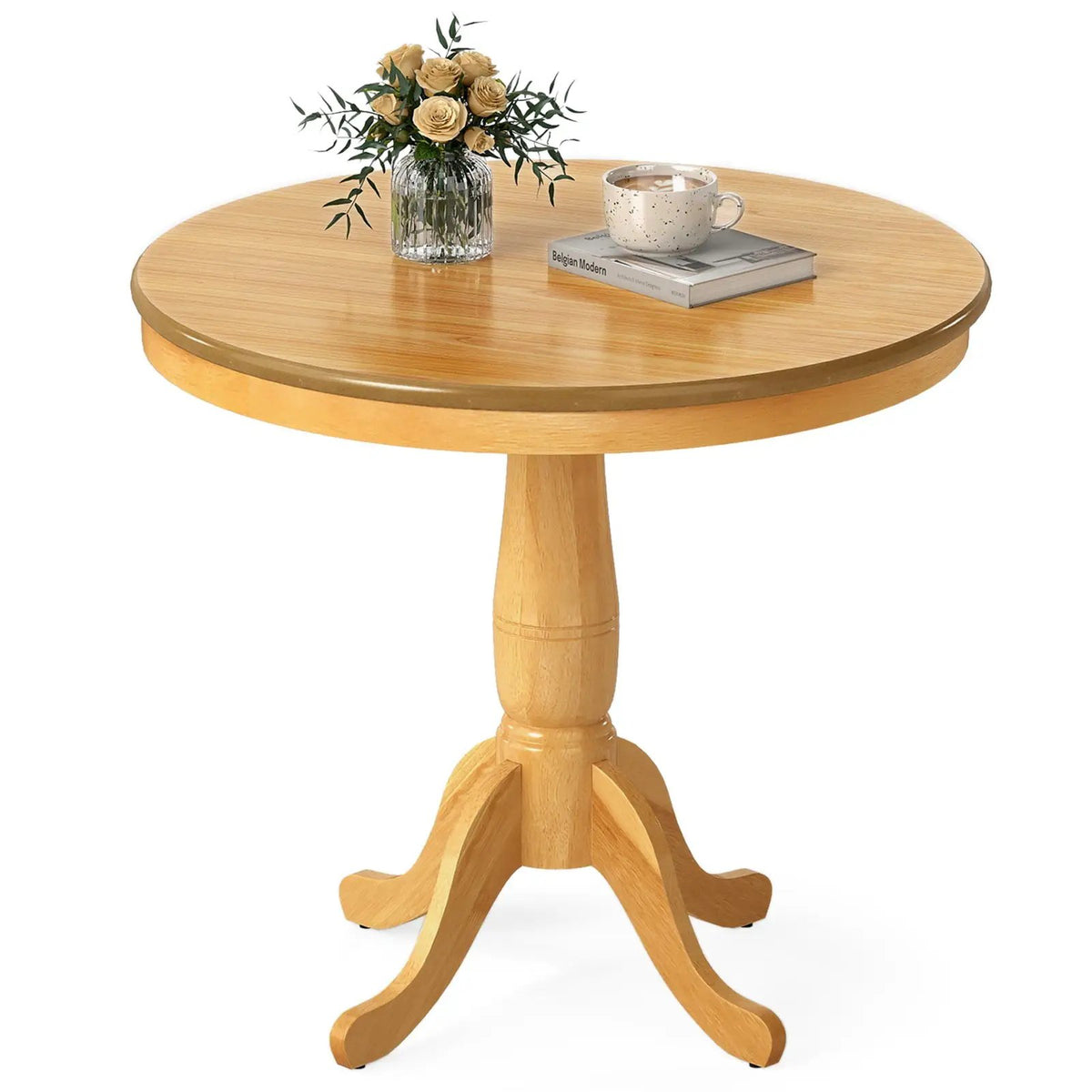 32 Inch Wooden Round Pub Pedestal Side Table, photo 9 of 9