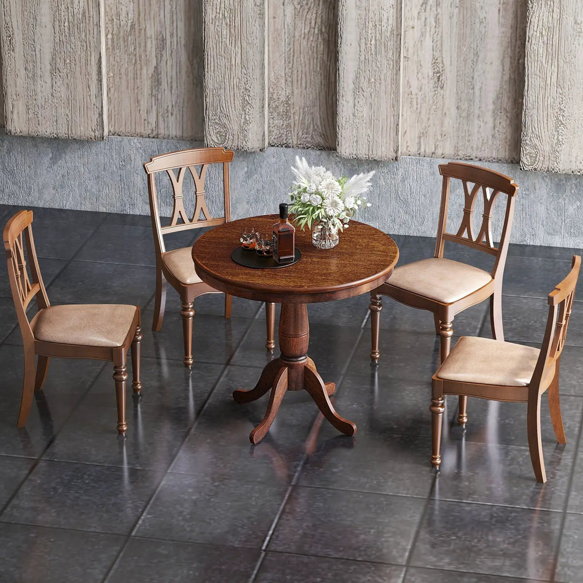 32 Inch Wooden Round Pub Pedestal Side Table, photo 6 of 9