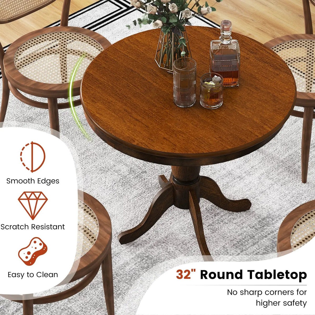 32 Inch Wooden Round Pub Pedestal Side Table, photo 7 of 9