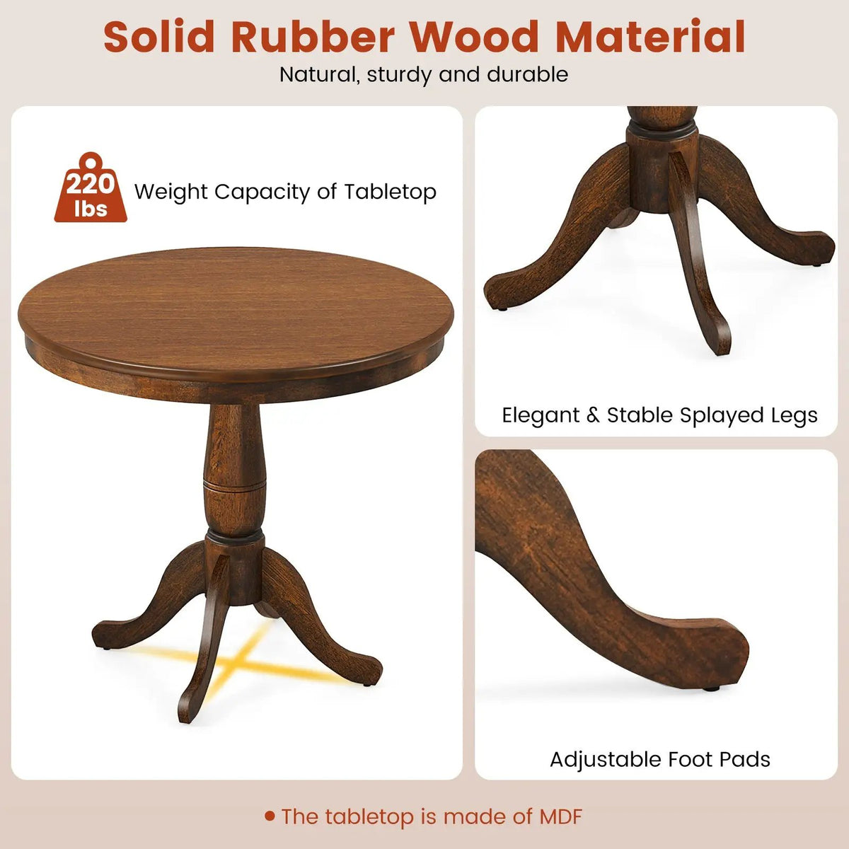 32 Inch Wooden Round Pub Pedestal Side Table, photo 8 of 9