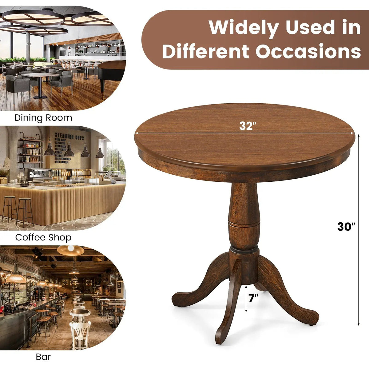 32 Inch Wooden Round Pub Pedestal Side Table, photo 5 of 9
