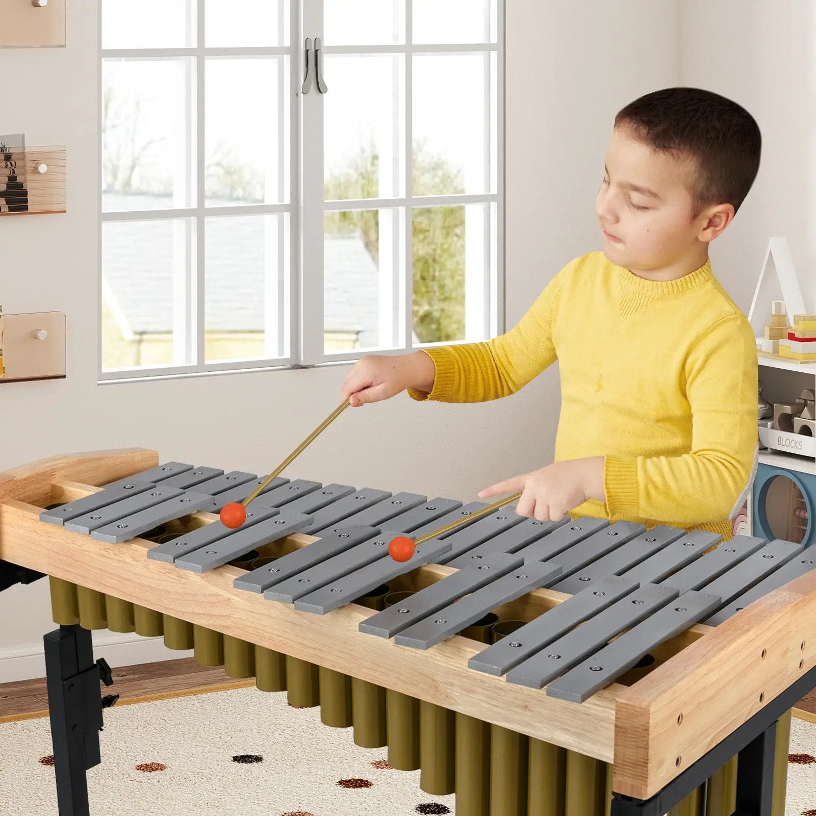 32 Note Marimba Aluminum Xylophone with Rubber Wood Base-Golden by DirectDeals