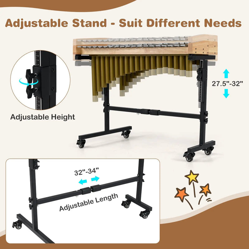 32 Note Marimba Aluminum Xylophone with Rubber Wood Base-Golden by DirectDeals